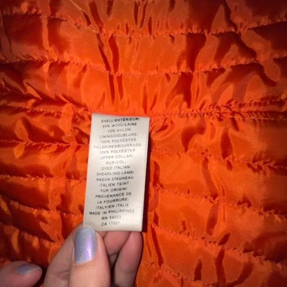 Women's Orange Toggle Coat with Faux Fur Collar - Picture 7 of 8